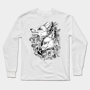 Fox Bloom - Black and White Sticker Long Sleeve T-Shirt